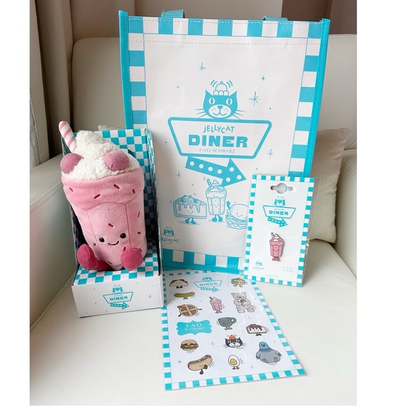 Jellycat FAO Schwarz NYC Exclusive Bubbeca Strawberry Milkshake Jellycat Diner - Picture 1 of 5